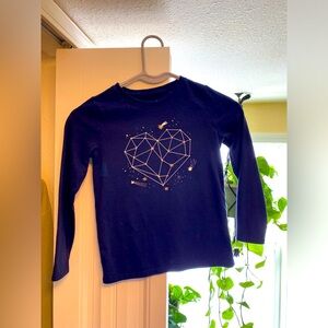 Navy Blue Kids Long Sleeve Shirt with Geometric Heart Design